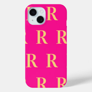 Coque Pour iPhone 15 Monogramme Motif Rose Chaud