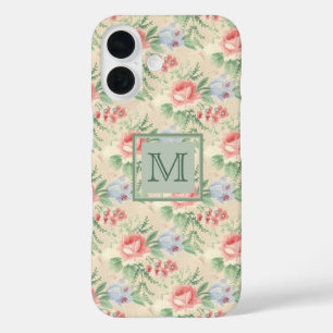 Coques iPhone 16 Monogramme Motif rose vintage