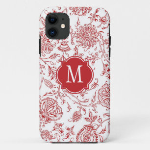 Coque iPhone 11 Monogramme Motif rouge et blanc