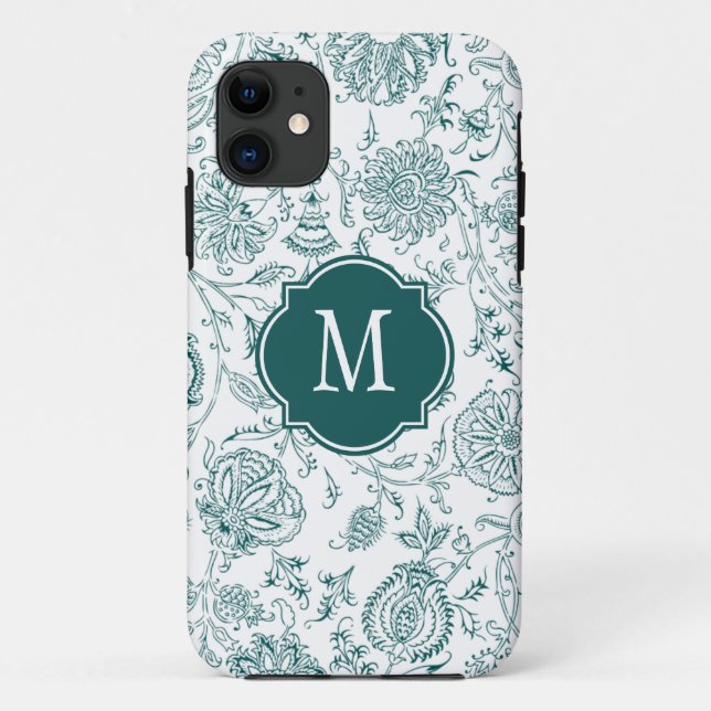 Coques Case-Mate iPhone Monogramme Motif turquoise et blanc (Dos)