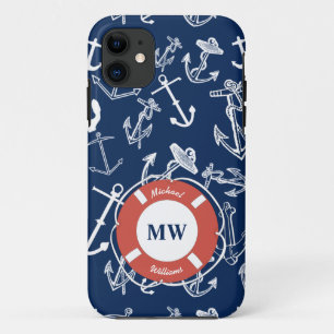 Case-Mate iPhone Case Monogramme nautique Ancre bleu marine Motif