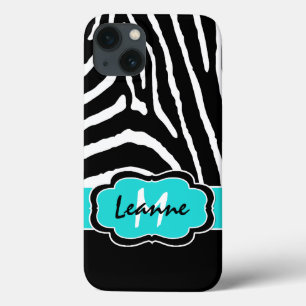 Etui iPhone 13 Monogramme noir, Aqua Zebra Stripe iPad
