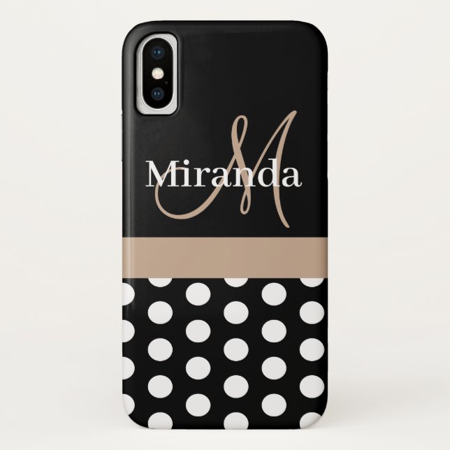 Coques Case-Mate iPhone Monogramme noir blanc beige Pois (Dos)
