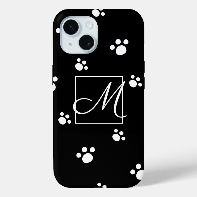 Coques Case-Mate iPhone Monogramme | Noir & blanc mignon Chien Chien Empre (Verso)