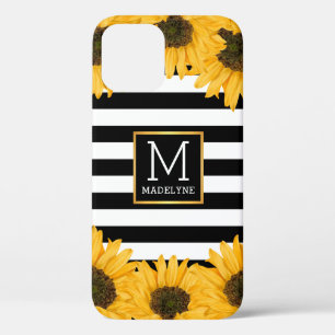 Case-Mate iPhone Case Monogramme Noir blanc rayé tournesol Or