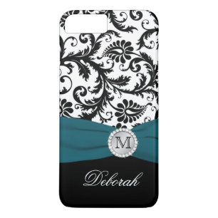 Coque iPhone 7 Plus Monogramme noir, blanc, Turquoise Damask iPhone 7