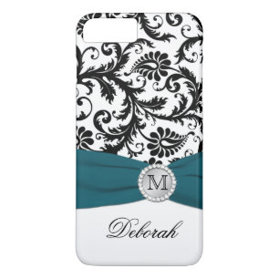 Coque iPhone 7 Plus Monogramme noir, blanc, Turquoise Damask iPhone 7