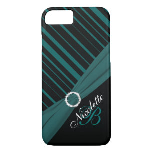 Coque Case-Mate Pour iPhone Monogramme noir blanc Turquoise rayé iPhone 7 Coqu