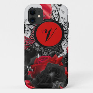 Coque Case-Mate Pour iPhone Monogramme noir de coutume de roses