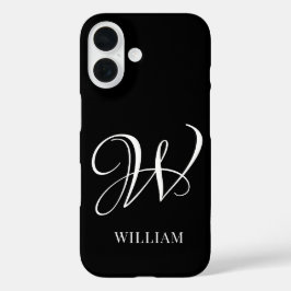 Coques iPhone 16 Monogramme noir élégant personnalisé initial
