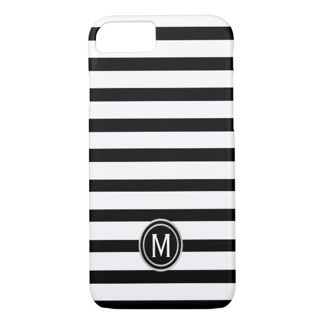 Coques Case-Mate iPhone Monogramme noir et blanc de rayure (Dos)