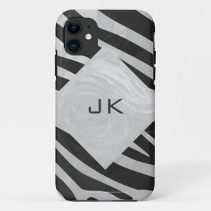 Coque iPhone 11 Monogramme noir et gris clair Zebra