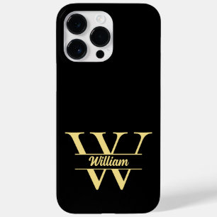 Coque Pour Pour iPhone 14 Pro Max Monogramme Noir et Or Écriture Initiale Élégant