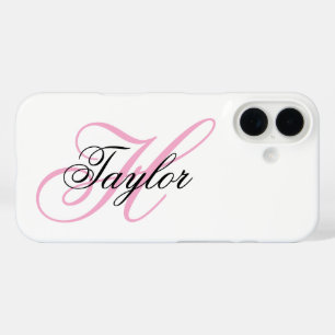 Coques iPhone 16 Monogramme noir et rose