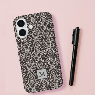 Coques iPhone 16 Monogramme noir gris foncé