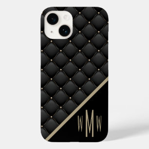 Coque Pour iPhone 14 Monogramme noir or courbé
