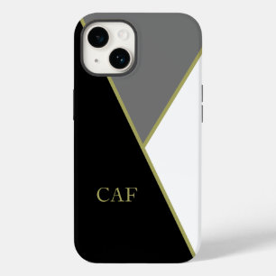 Coque Pour iPhone 14 Monogramme noir or gris blanc géométrique moderne