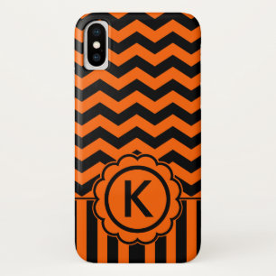 Coque iPhone X Monogramme noir orange de zigzag