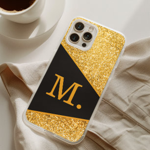 Coques iPhone 16 Pro Max Monogramme noir Parties scintillant or