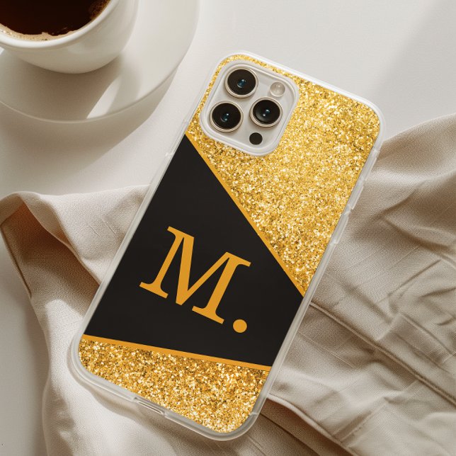 Coques Case-Mate iPhone Monogramme noir Parties scintillant or (Créateur téléchargé)