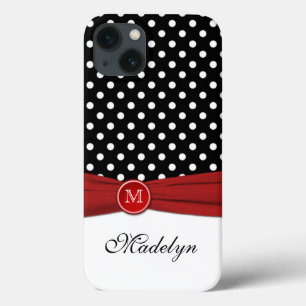 Etui iPhone 13 Monogramme noir rouge blanc Polka Dot iPad Air Cas