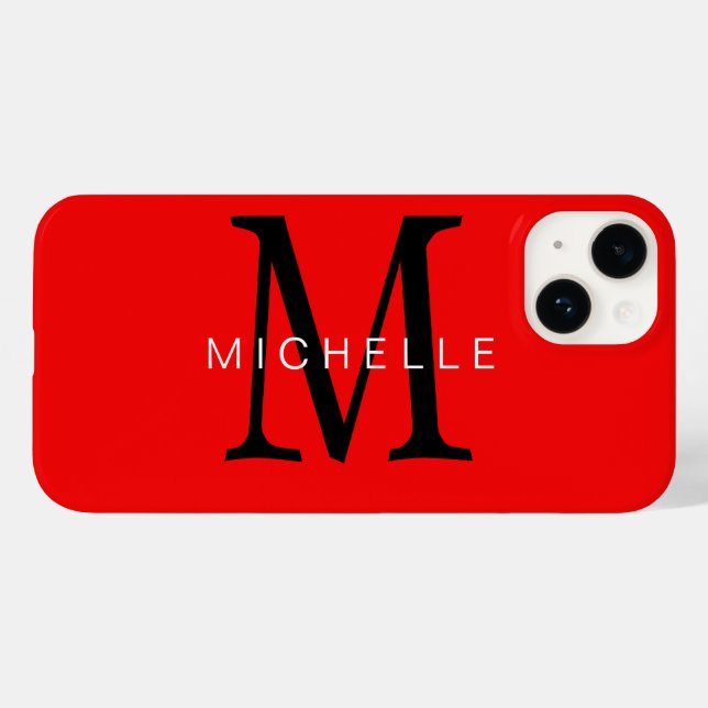 Coques Case-Mate iPhone Monogramme noir rouge professionnel Votre nom (Verso (horizontal))