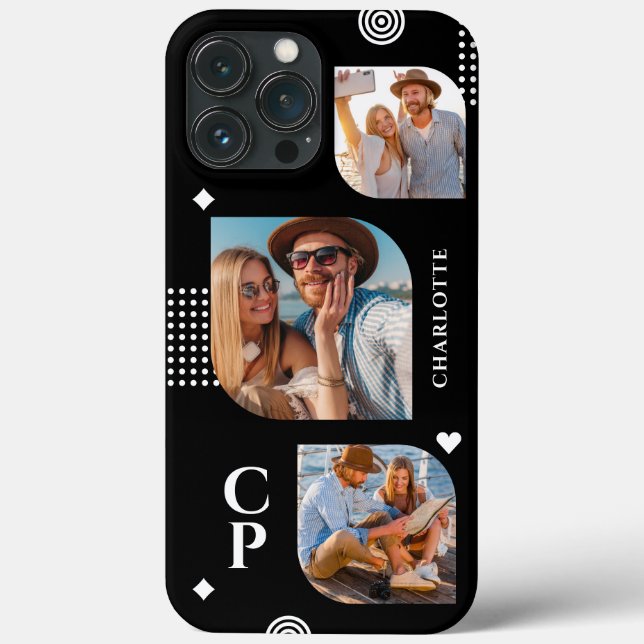 Coques Case-Mate iPhone Monogramme Nom 3 Photo Collage tendance moderne (Verso)