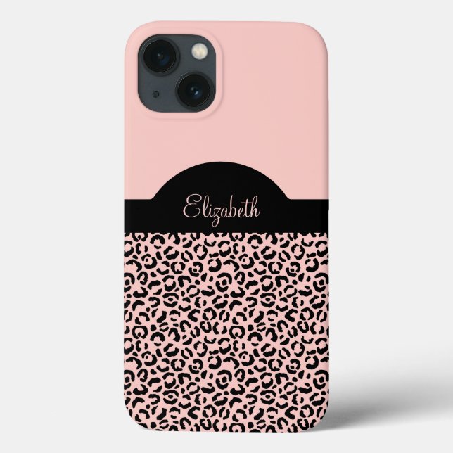 Coques Case-Mate iPhone Monogramme Nom Imprimé Rose Noir Léopard Guépard  (Verso)