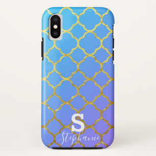 Case-Mate iPhone Case Monogramme Nom initial Blue White Gold Foil Ombre