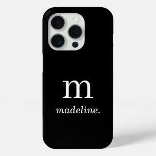 Coque iPhone 15 Pro Monogramme   Nom initial minimal noir blanc modern