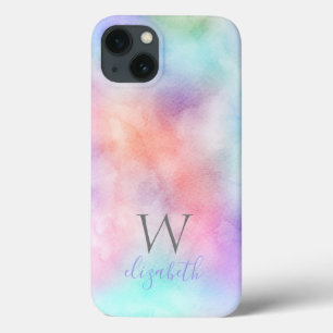 Case-Mate iPhone Case Monogramme Nom Initiale Aquarelle Pastel Arc-en-ci