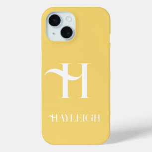 Coque Pour iPhone 15 Monogramme Nom Moderne Style Jaune