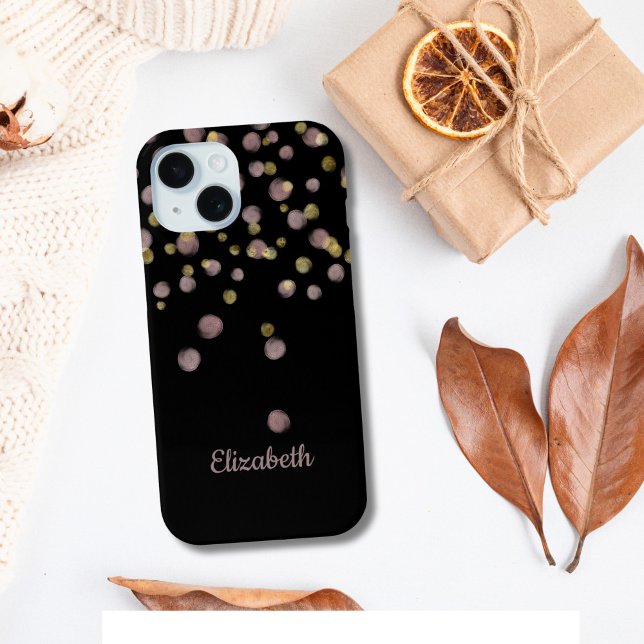 Coques Case-Mate iPhone Monogramme Nom Noir Rose Blush Or Cercles (Monogram Name Black Blush Pink and Gold iPhone 15 14 13 12 11 Case)