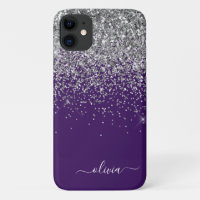 Monogramme Nom Paillettes Violet Argenté Féminin