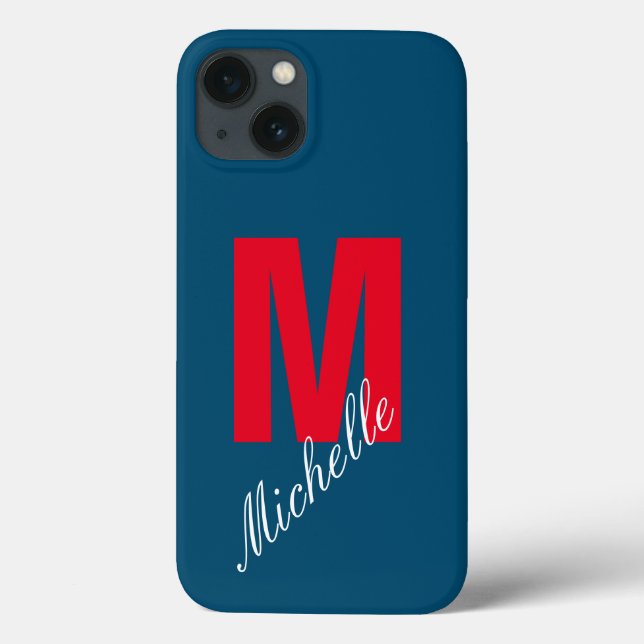 Coques Case-Mate iPhone Monogramme Nom propre Initiale moderne bleu clair  (Verso)