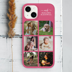 Coque Pour iPhone 14 Monogramme Nom rose pâle 6 Photo Collage