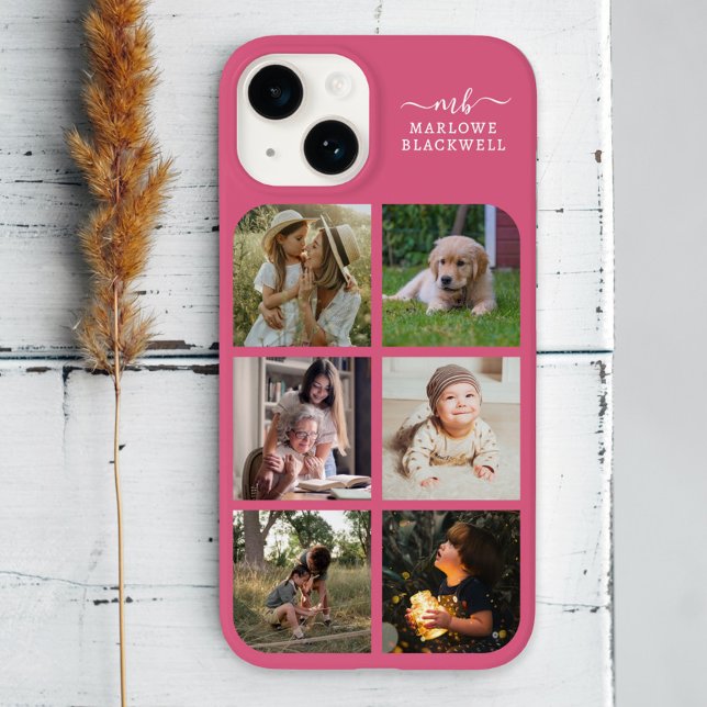 Coques Case-Mate iPhone Monogramme Nom rose pâle 6 Photo Collage (Créateur téléchargé)
