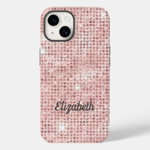 Coque Pour iPhone 14 Monogramme Nom Rose Pâle Paillettes Glamour Tendan