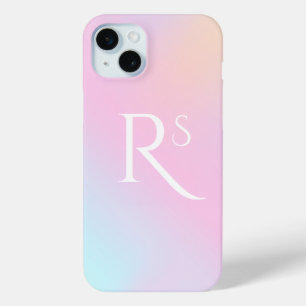 Coque iPhone 15 Mini Monogramme ombré holographique rose féminin person