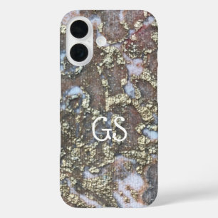 Coques iPhone 16 Monogramme or blanc pêche pêche vintage motif