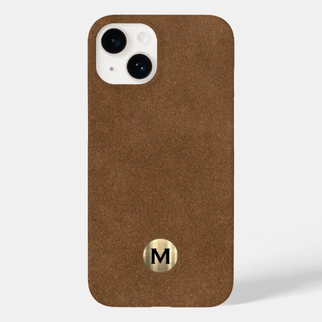 Coques Case-Mate iPhone Monogramme or brossé en cuir Brown moderne (Verso)
