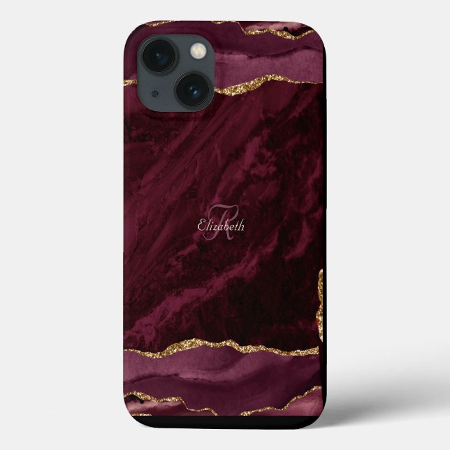 Coques Case-Mate iPhone Monogramme or d'aquarelle d'agate de Bourgogne  (Verso)