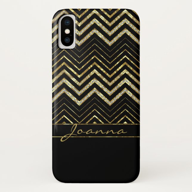 Coques Case-Mate iPhone Monogramme Or Et Diamants Chevron (Dos)
