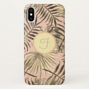 Case-Mate iPhone Case Monogramme or feuille de palmier tropical rose pêc
