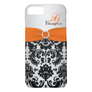 Coques Pour iPhone Monogramme Orange Black Argent Damask iPhone 7 Coq