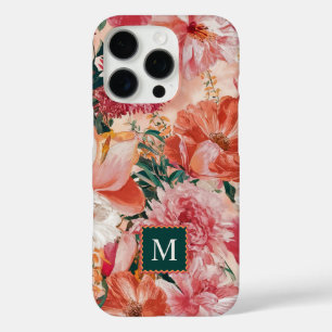 Coques iPhone 16 Pro Monogramme orange rose floral