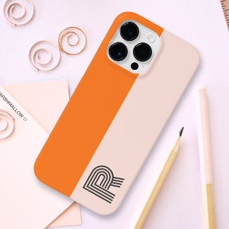Coque Pour Pour iPhone 14 Pro Max Monogramme orange rose Rose à deux couleurs minimu