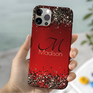 Case-Mate iPhone Case Monogramme pailleté or rouge noir élégant