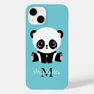 Coque Pour iPhone 14 Monogramme Panda Mignon Personnalisé Bleu Bubble G