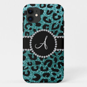 Coque Case-Mate Pour iPhone Monogramme parties scintillant turquoise cheetah m